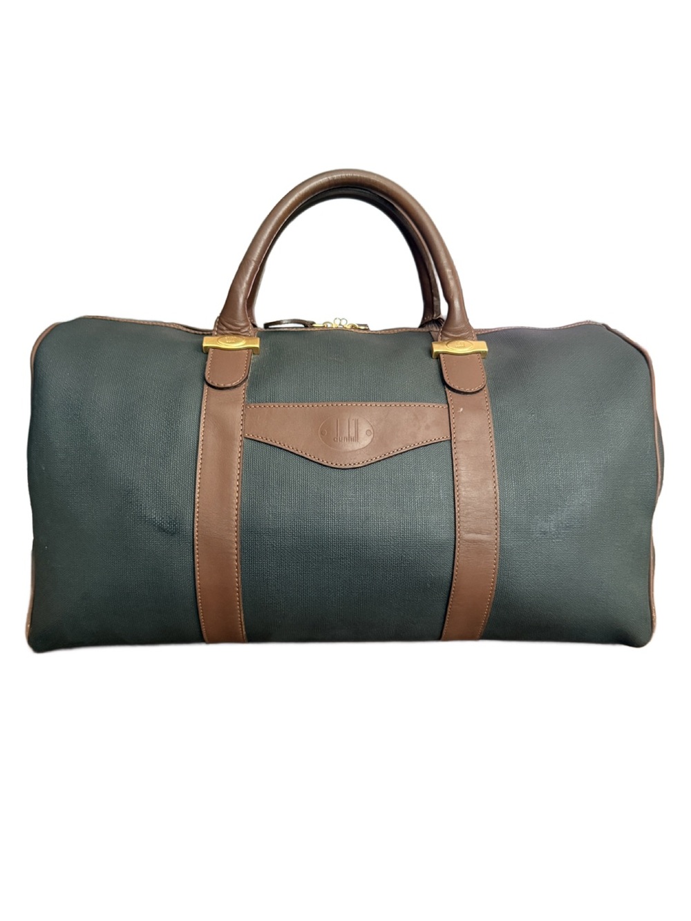 Dunhill Vintage Keepall Duffel Bag Black Canvas Brown Leather Tartan Lining